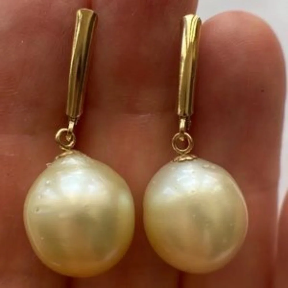 AUTHENTIC 13mm Golden South Sea Pearl 14K Gold Filled Earrings - HANDMADE - Picture 5 of 8